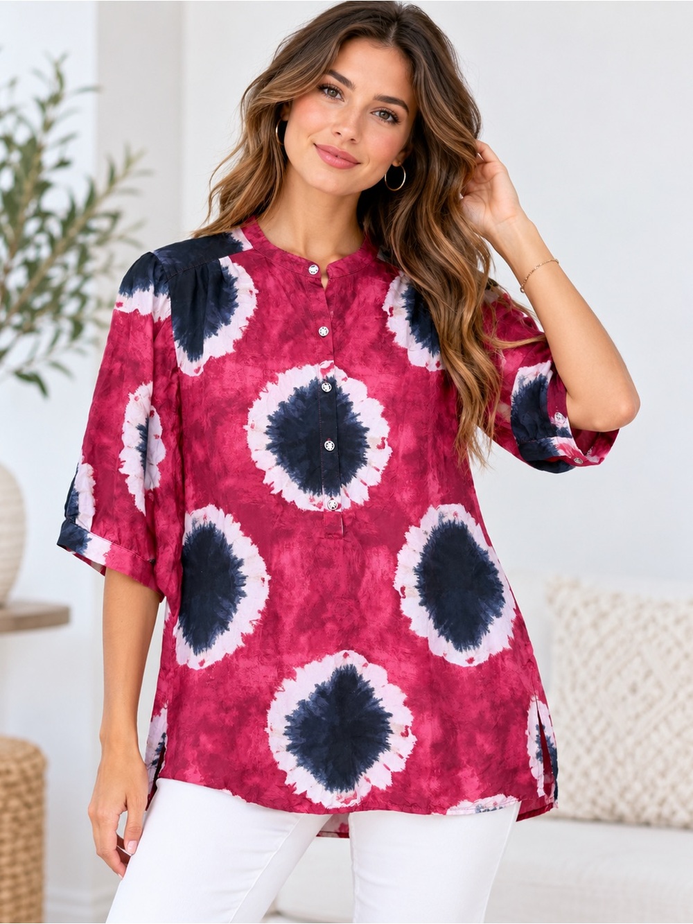 Michael Kors 100% Silk Circular Tie-Dye Blouse - Size Small